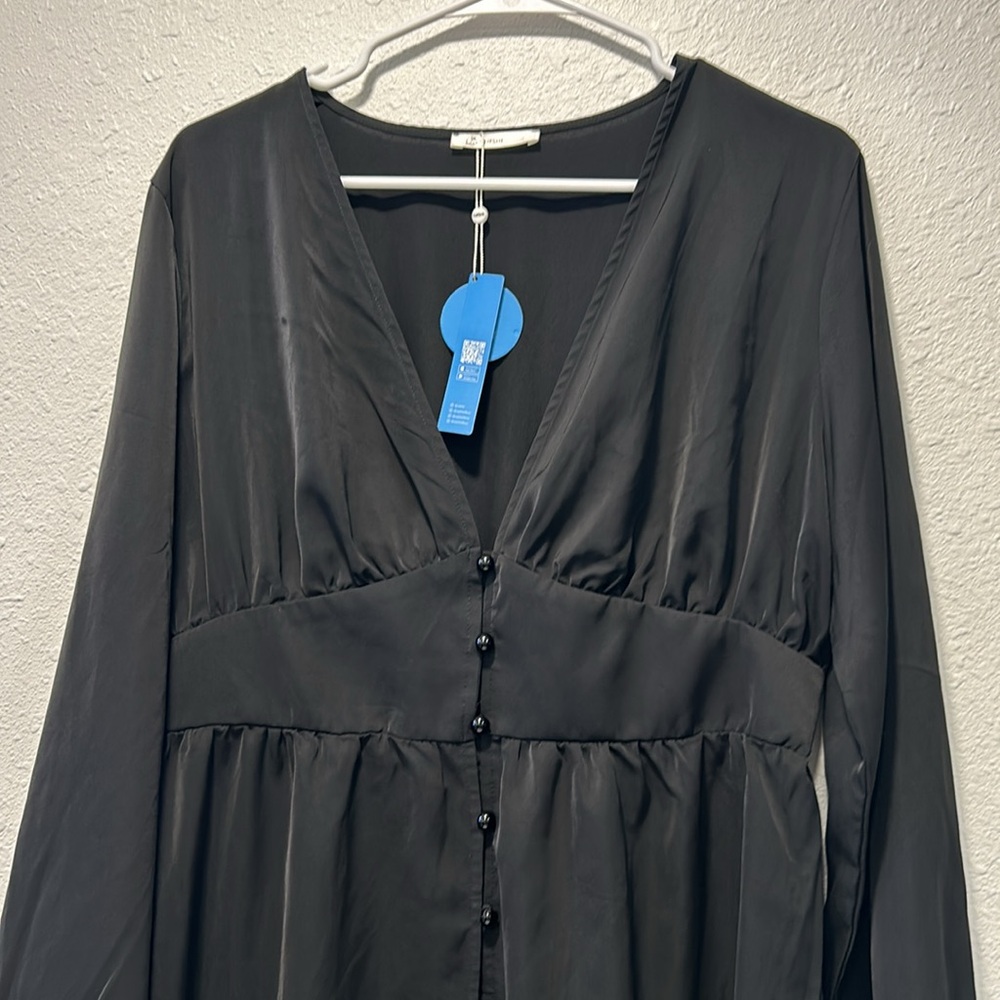 NWT Cupshe black plunge neck button loop button mini dress for women - Picture 8 of 11